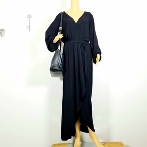 SPLENDID  black wrap maxi. V-neck, long sleeve